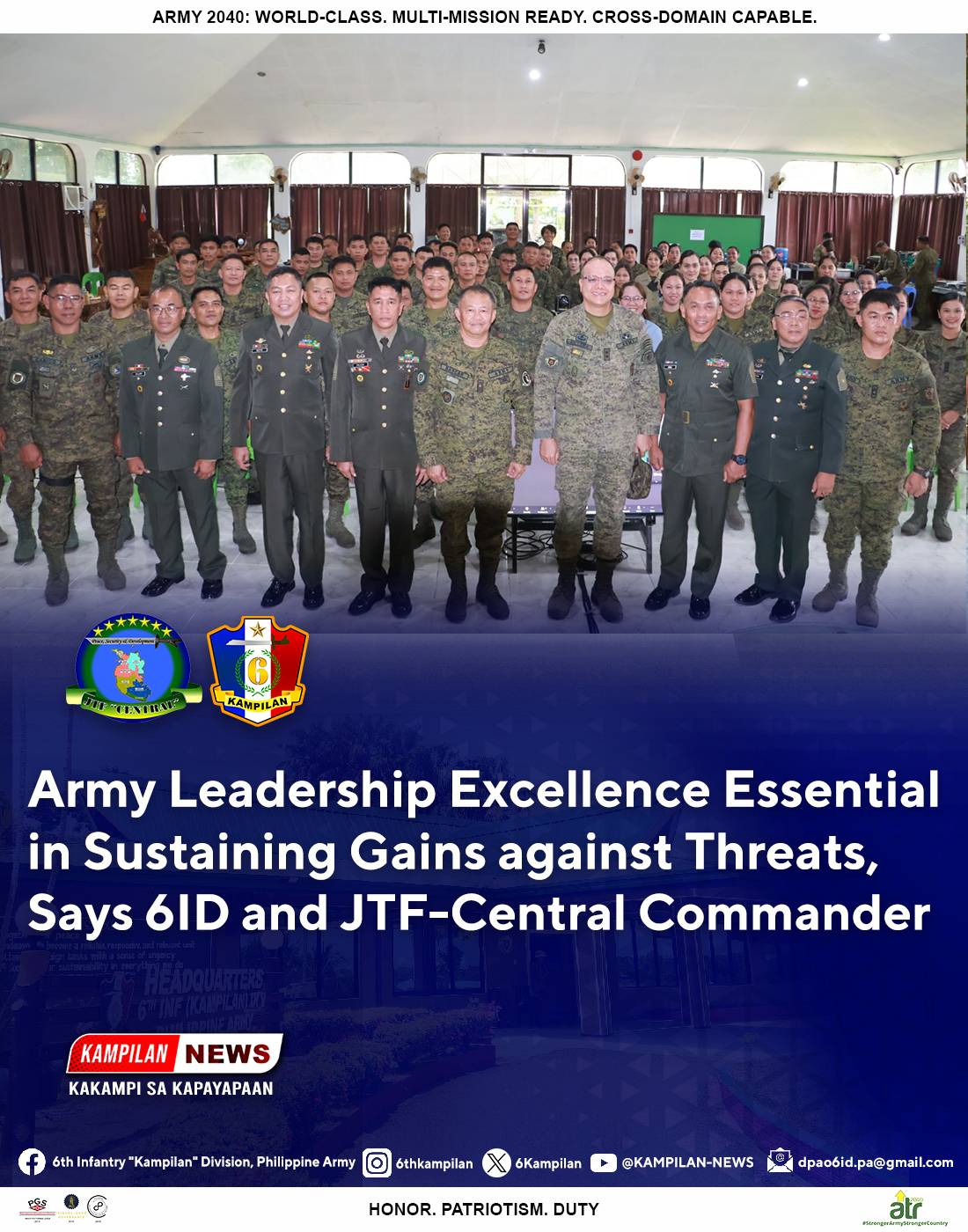 Army Leadership Excellence Essential in Sustaining Gains against Threats, Says 6ID and JTF-Central commander