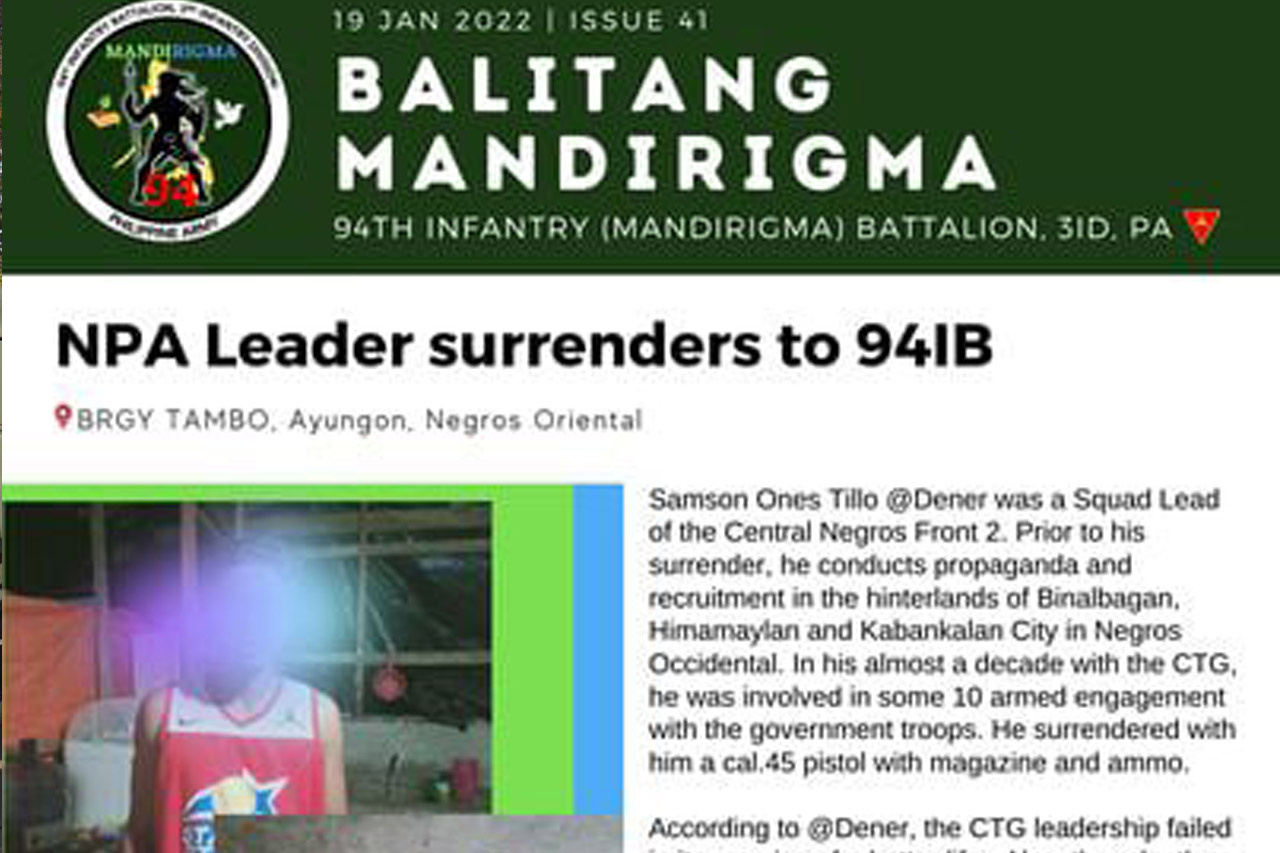NPA leader yields to Army's 94IB